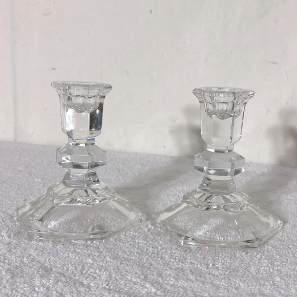 Vintage Clear Cut Glass Candle Holders x2 - Picture 3 of 9